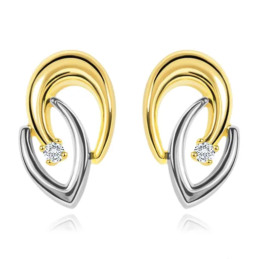 Náušnice ze 14K zlata - spojené dvoubarevné podkovy a čirý zářivý briliant