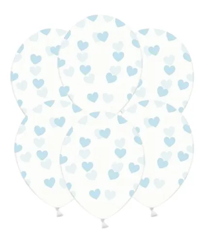 PartyDeco Balón - Průsvitný s modrými srdíčky 50 ks