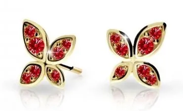 Cutie Jewellery Dětské náušnice ze žlutého zlata Motýlci C2259-30-X-1 červená
