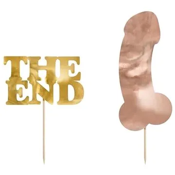 Dekorace na dort  růžovozlaté a nápis "the end" zlatý - 2 ks - rozlučka se svobodou (5900779117532)