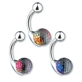 Piercing do pupíku - křišťálová koule, barevný odlesk - Barva: Modrá