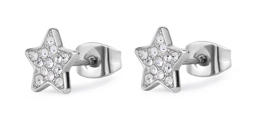 S'Agapõ Ocelové náušnice s čirými krystaly Hvězdičky Aurora SAR50