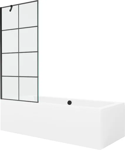 MEXEN/S Cube obdélníková vana 170 x 80 cm s panelem + vanová zástěna 80, černá vzor 550517080X9508007077