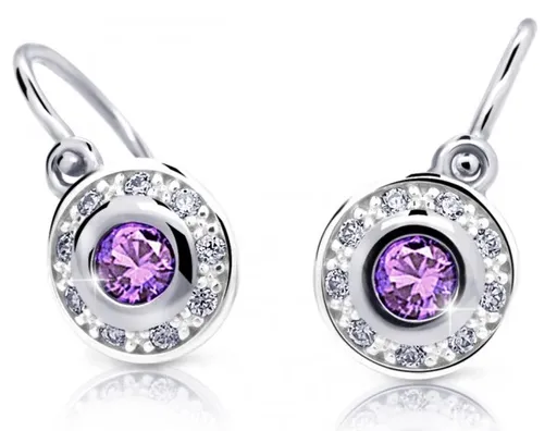 Cutie Jewellery Třpytivé dětské náušnice z bílého zlata C2400-10-X-2 fialová