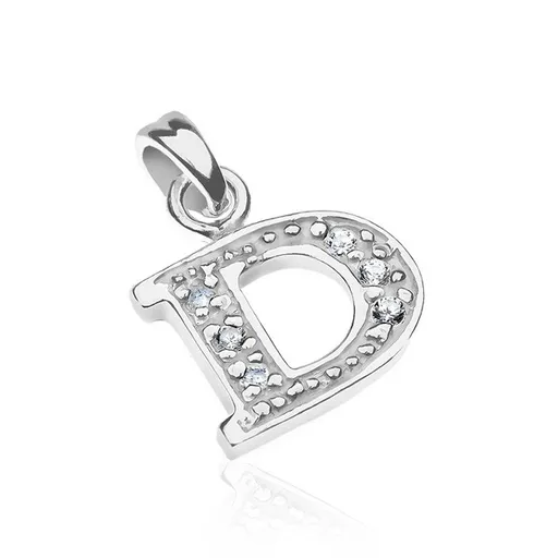 Stříbrný přívěsek - tiskací písmeno D, třpytivý vnitřek se zirkony