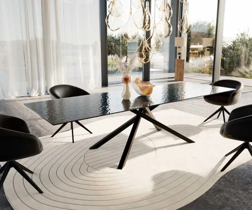 Jídelní stůl Edge 300x100 reliéfní sklo kouřové černá 3D design