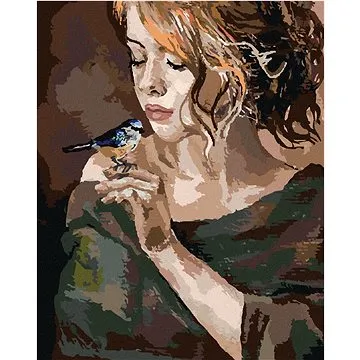 Zuty - Malování podle čísel - DÍVKA S PTÁČKEM, 80x100 cm, vypnuté plátno na rám (HRAmmb00793nad)