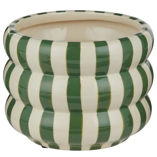 HOOP Květináč pruhovaný - tm. zelená/bílá