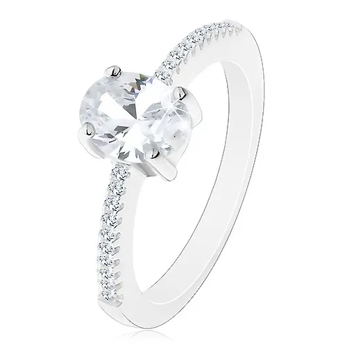 Stříbrný prsten 925, zirkon čiré barvy v kotlíku, zirkonky na ramenech - Velikost: 54
