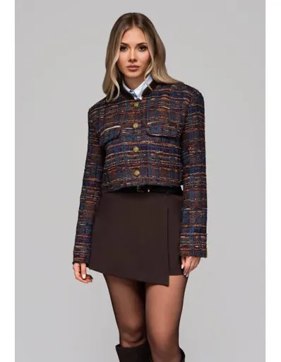 Krátká dámská bunda typu chanel OW-BLZB-0102 v2 – hnědá