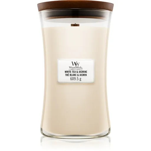 Woodwick White Tea & Jasmine vonná svíčka s dřevěným knotem 609.5 g
