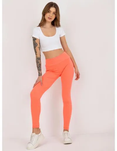 Fluo oranžové pruhované legíny basic high waist