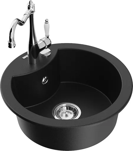 MEXEN/S Diego granitový dřez 1-miska včetně baterie Carla, černá 6512-77-670700-00