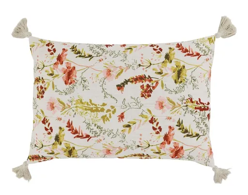 Krémový povlak na polštář se střapci a květy Aix Wild Flowers - 60*40 cm Chic Antique