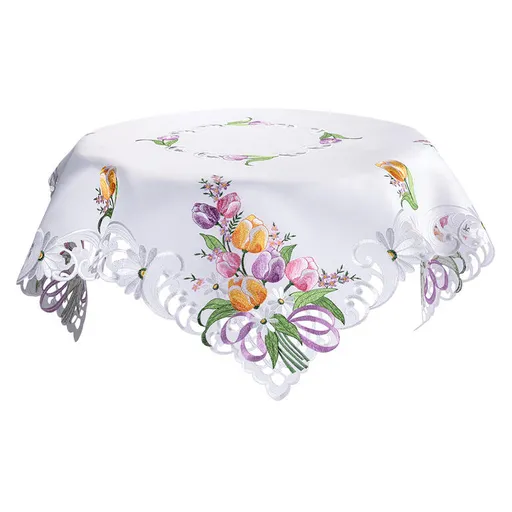 Středový ubrus s výšivkou BAREVNÉ TULIPÁNY 85 x 85 cm