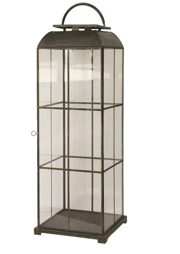 Mosazná antik kovová lucerna s mřížkou Dione - 24*24*80 cm 25066713