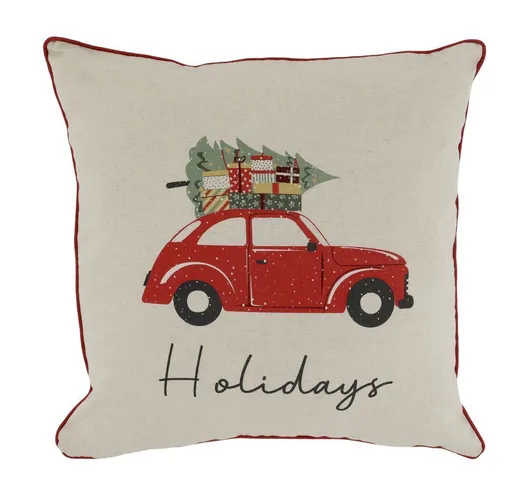 Béžový bavlněný povlak na polštář s autíčkem Holidays - 50*50cm Chic Antique