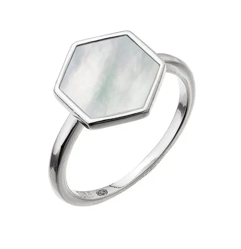 Evolution Group - Pavona Stříbrný prsten Hexagon s bílou perletí 15021.1 54 mm