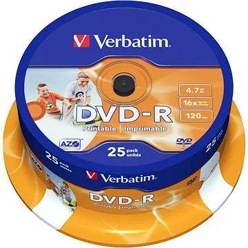VERBATIM DVD-R AZO 4,7GB, 16x, printable, spindle 25 ks (43538)