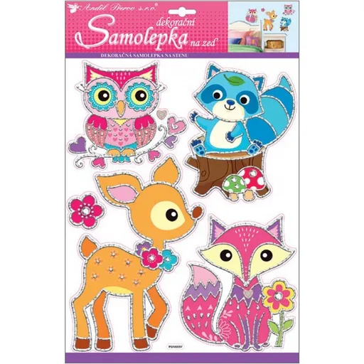 Samolepky na zeď zvířátka s hologram. konturou 42x28 cm