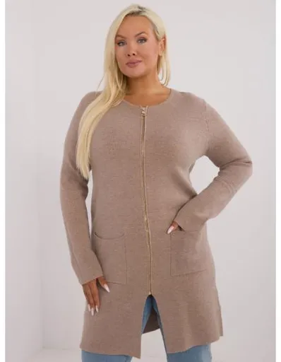 Dámský svetr plus size s viskózou tmavě béžový