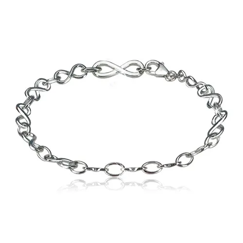 Stříbrný náramek 925 - symboly nekonečna a oválná očka, lesklý povrch