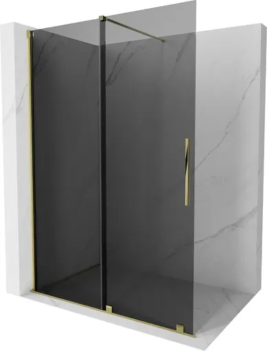 MEXEN/S Velar Sprchová zástěna posuvná Walk-in 130 x 200, grafit 8 mm, zlato 871-130-000-43-50