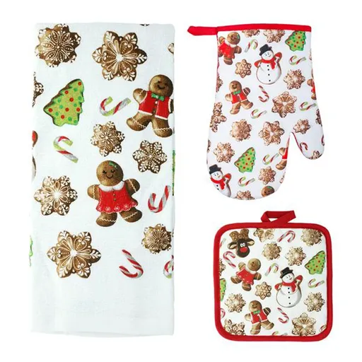 Kuchyňský set TORO perníčky - rukavice, chňapka, utěrka