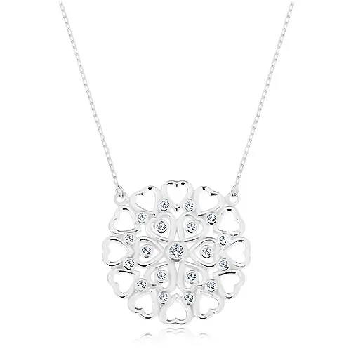 Náhrdelník ze stříbra 925, velký kulatý ornament ze srdíček a zirkonů