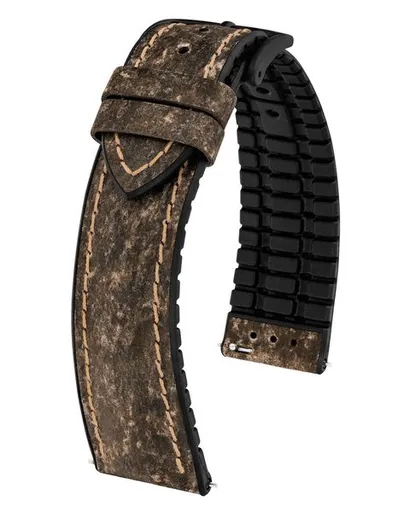 Řemínek Hirsch Stone - hnědý - 20 mm - L – Standardní délka (doporučujeme) - 18 mm - Černá