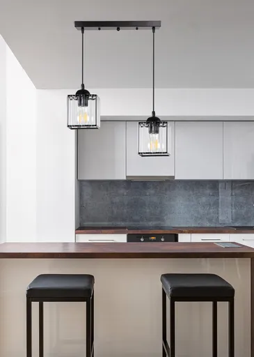 Závěsná lampa Glassia černá 2X40 E27 černé stínidlo + čiré krystaly