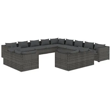 13dílná zahradní sedací souprava s poduškami šedá polyratan, 3102909 (3102909)