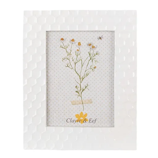 Bílý antik fotorámeček s dekorem plástve - 19*1*24 cm / 13*18 cm 2F1014