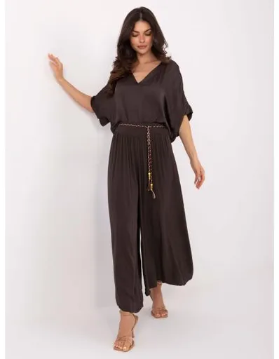 Tmavě hnědé široké kalhoty na léto Surie OCH BELLA