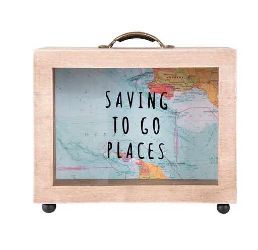 Dřevěná pokladnička s mapou - 18*7*17 cm Clayre & Eef