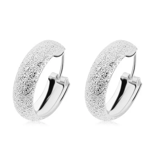Kloubové náušnice z 925 stříbra, kruhy, blýskavý pískovaný povrch
