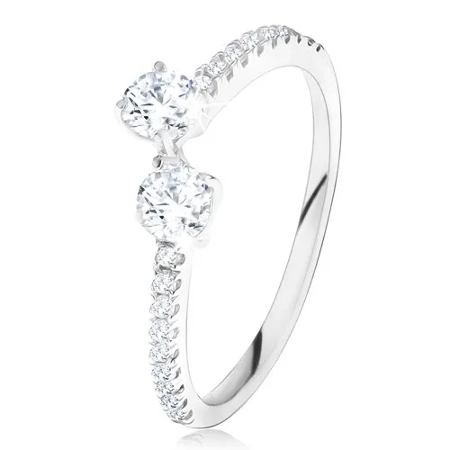 Prsten ze stříbra 925, ramena ukončená kulatými čirými zirkony - Velikost: 58