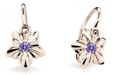 Cutie Jewellery Dětské kytičkové náušnice z růžového zlata C2238-10-X-4 fialová