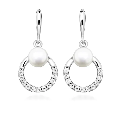 Silver Cat Stříbrné visací náušnice s pravou perlou a zirkony Pearls SC602