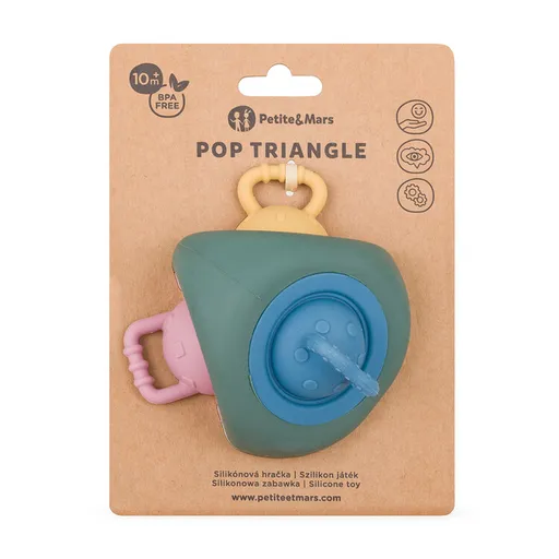 PETITE&MARS Hračka silikonová Pop Up Triangle Misty Green 10m+