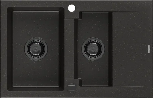 MEXEN/S Gaspar granitový dřez 1.5 s odkapávačem 737 x 475 mm, černý/zlatý metalik, černý sifon 6507731505-75-B