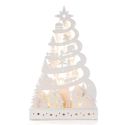 Dřevěná dekorace STROM s LED 45 cm, bílá