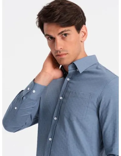 Pánská SLIM FIT košile z ozdobné tkaniny s kapsičkou modrá