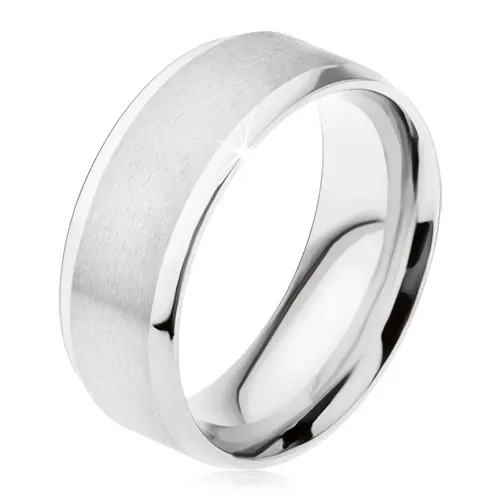 Prsten z oceli 316L, matný středový pás, lesklé šikmé okraje - Velikost: 70