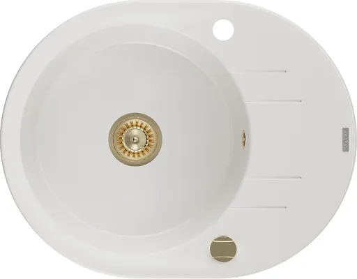 MEXEN/S Kevin granitový dřez 1 s odkapávačem 586x458 mm, bílá, + zlatý sifon 6517581005-20-G