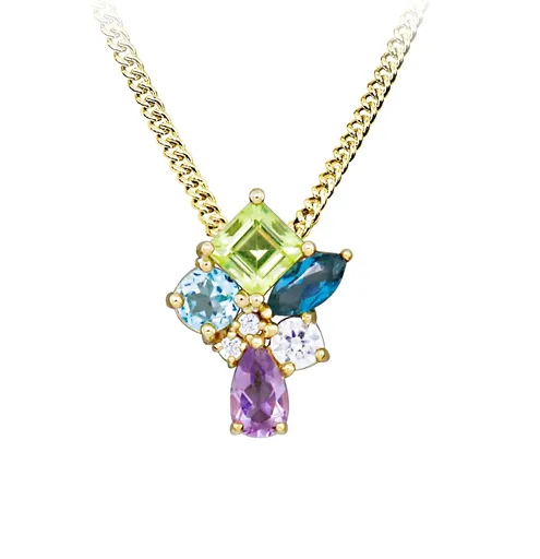 Silver Cat Hravý pozlacený náhrdelník Colored stones SC626 (řetízek, přívěsek)