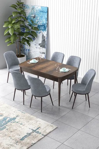 Extendable Dining Table & Chairs Set (7 Pieces) Zen - Baroque, Grey