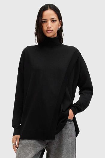 Vlněný svetr AllSaints BERN WRAP JUMPER dámský, černá barva, s golfem, W028KB