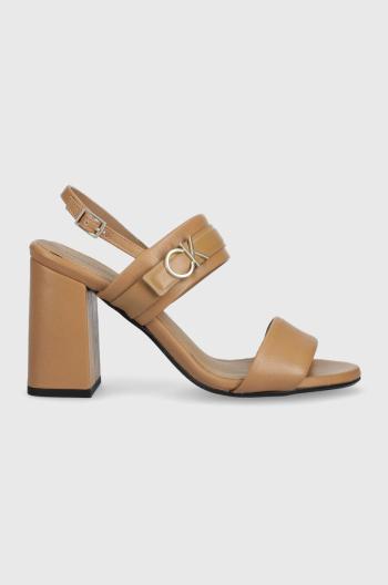 Kožené sandály Calvin Klein BLOCK HL SANDAL 85HH W/HW béžová barva, HW0HW01486