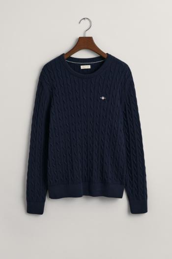 SVETR GANT SHIELD COTTON CABLE C-NECK EVENING BLUE